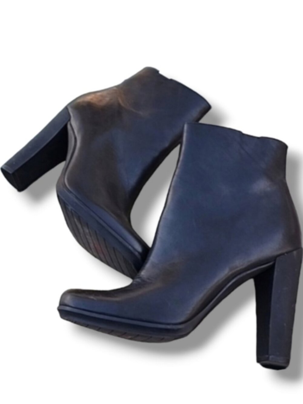 CALVIN KLEIN Raylyn Black Leather Ankle Boots 11 Industrial Minimalist Heels